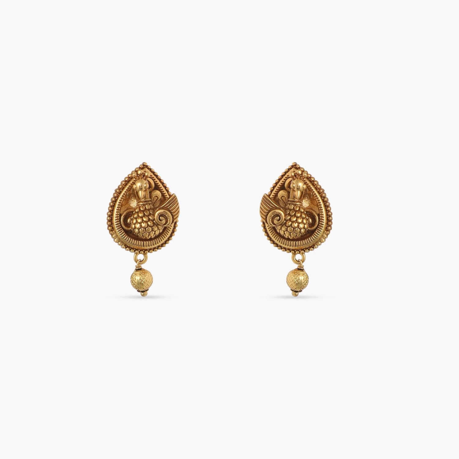 Antique Gold Chandbali Earrings with Hanging Pearls